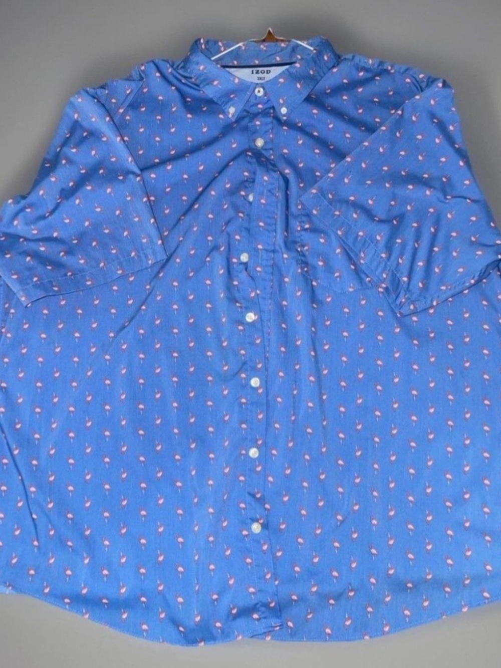 IZOD Men’s 3XLT Blue Flamingo Print Button Down Shirt Big & Tall